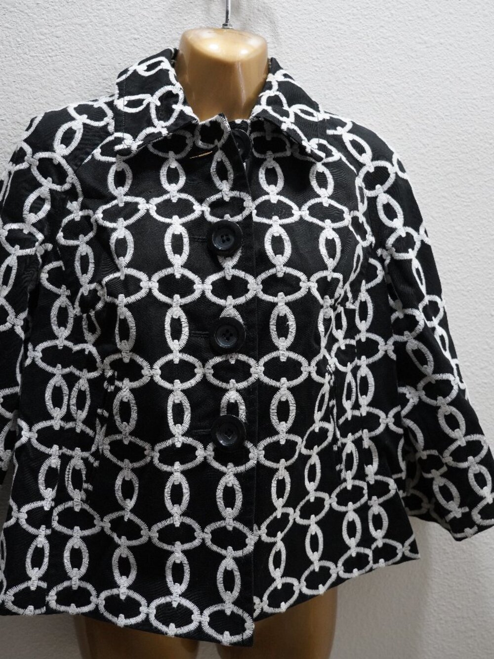 Inc International Black White Chain Embroidered Jacket size S